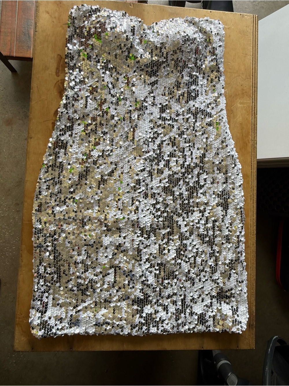 Lily Rose Sequin White and Silver Strapless Mini Dress